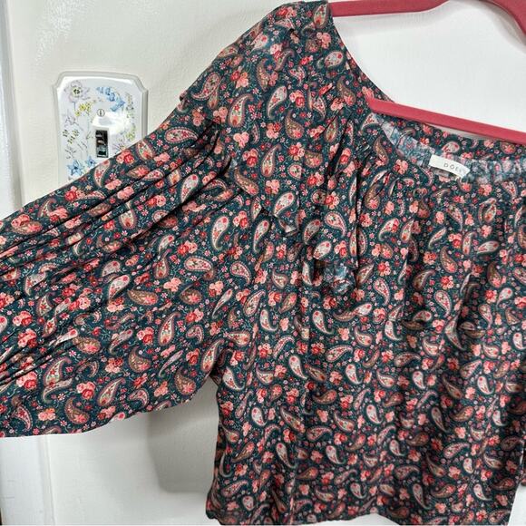 Doen Cielito Ruffle Top in Teal Size M Canterbury Paisley Print Cottagecore NEW - Picture 10 of 11